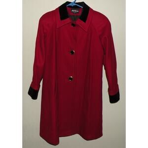 Jofeld Women’s Small Button de Ball Velvet Wool Blend Trench Coat Red Stain Res.